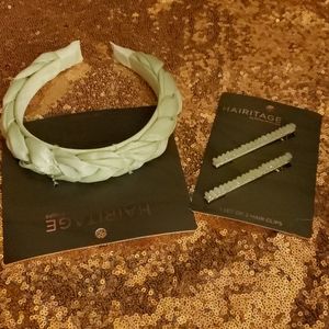 Matching lite green headband and clips. NWT